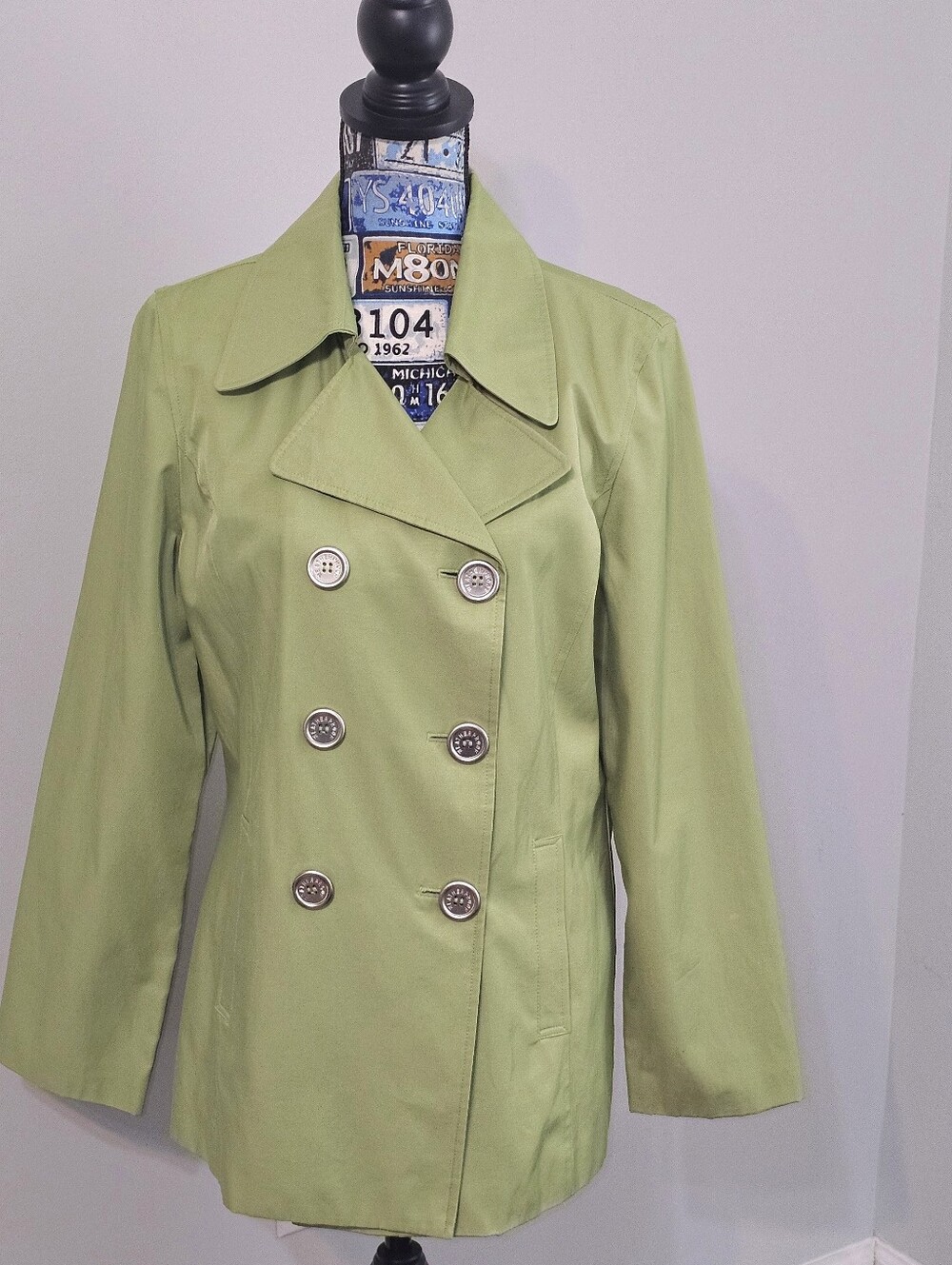 Weatherproof Garment Co Double Breasted Trench Rain Coat Chartreuse Sz Medium